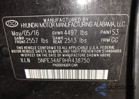 2017 Hyundai Sonata Sport z USA, uszkodzony, nr VIN 5NPE34AF9HH438750